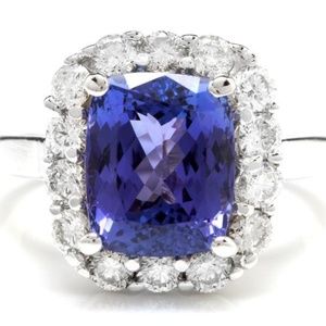 COPY - 5.80Ct Natural Tanzanite & Diamond 14KW Gold Ring